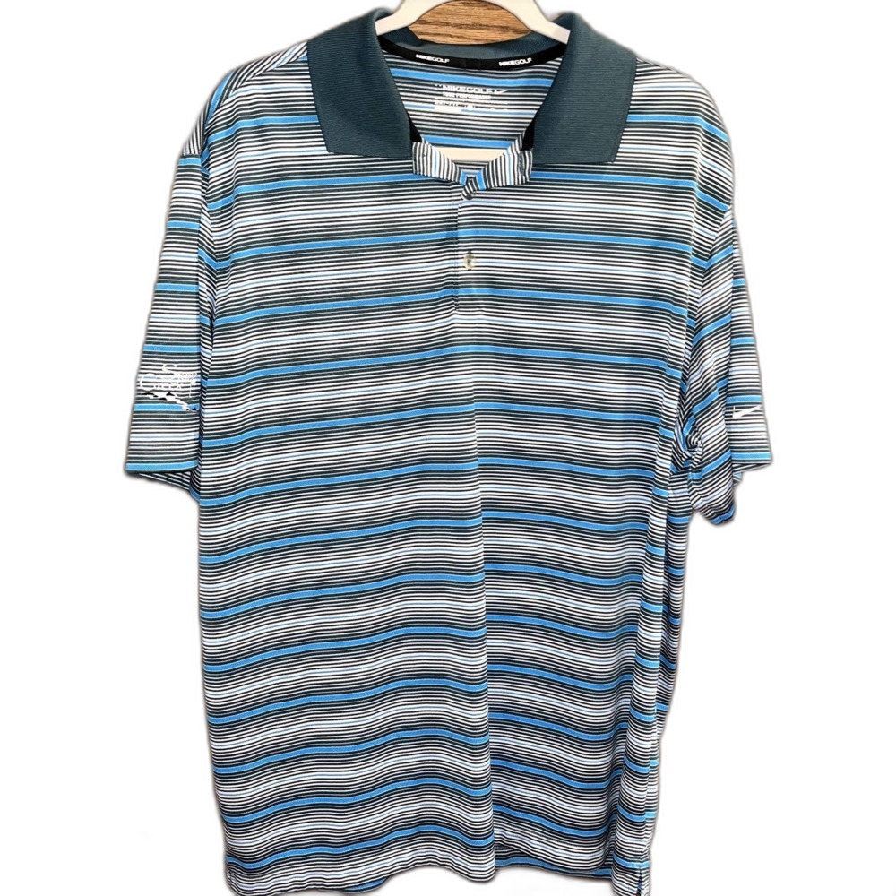 Nike Golf Tour Performance Dri-Fit Men XL Blue Green Striped Stone Creek Polo